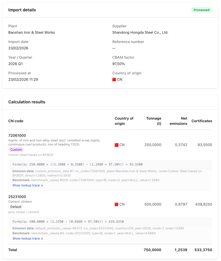 Import details view